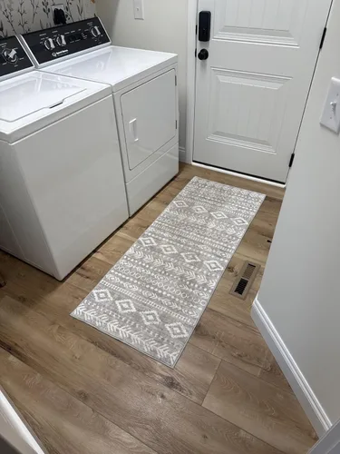 Miniatura 10 de Lahome Alfombra de pasillo gris de granja, de pelo bajo, lavable, de 2 x 6 pies, alfombra para pasillo de lavandería, antideslizante, estampado
