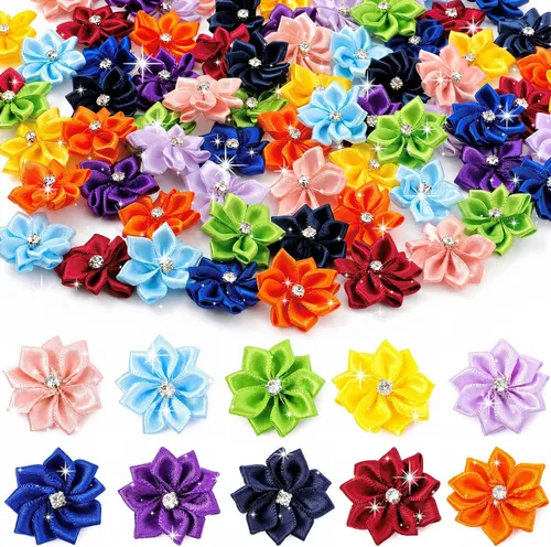 Miniatura 8 de 50 lazos de satén de flores de 1.18 pulgadas, apliques de costura de flores de margarita, adornos de boda, decoración de manualidades, corona
