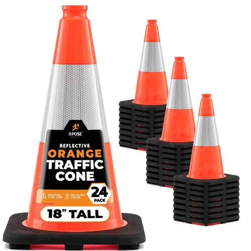 Miniatura 28 de Xpose Safety Conos de tráfico naranjas de 12 pulgadas con collar de 4 pulgadas, paquete de 4 conos de seguridad de plástico PVC multiusos