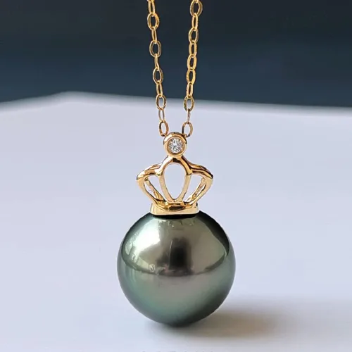 Miniatura 2 de Collar de perlas negras de Tahití para mujer, joyería fina redonda AAAA+ perlas de 0.394 pulgadas (0.394 in), collar con colgante de perlas, regalo
