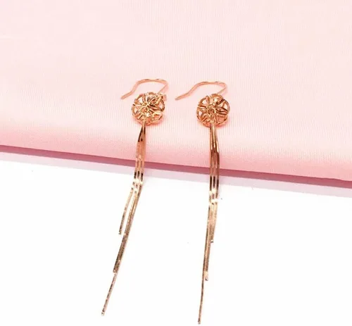 Miniatura 2 de SAGEKING 2024 New 585 Purple Gold Plated 14K Rose Gold Fashion Flower Long Tassel Earrings For Women Sweet Classic Light Luxury Dinner Jewelry