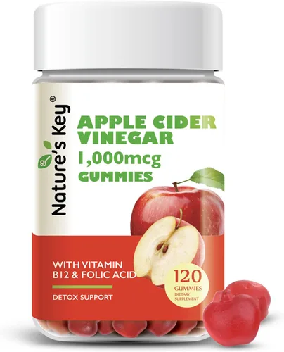 Miniatura 8 de Nature's Key Gomitas de vinagre de sidra de manzana, para apoyo de desintoxicación y limpieza, gomitas veganas ACV con ácido fólico, vitamina B6 B12