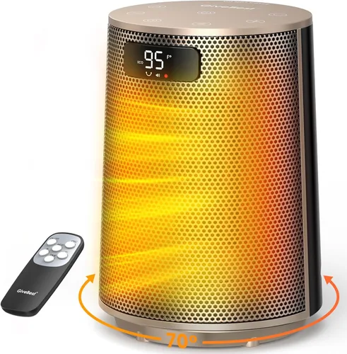 Miniatura 11 de GiveBest Calentador de espacio, calentadores eléctricos portátiles para uso en interiores con termostato y control remoto, oscilación de 70°, Blanco