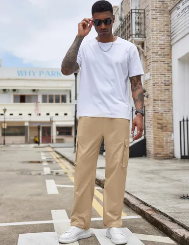 Miniatura 7 de COOFANDY Pantalones cargo casuales para hombre, pantalones deportivos de algodón con cordón
