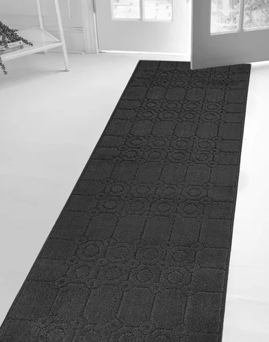 Miniatura 2 de Alfombra antideslizante de tamaño especial para pasillos largos y estrechos, evita suelos fríos resbaladizos, gris antracita artístico, tamaño de 25