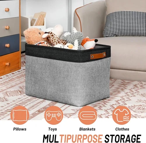 Miniatura 2 de DULLEMELO Contenedores de almacenamiento de tela, cestas grandes decorativas para estantes del hogar y dormitorio, organizadores de juguetes de lona