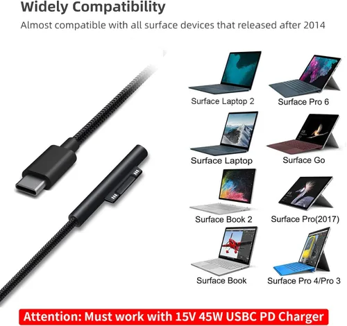 Miniatura 2 de Sisyphy GaN-001US - Cargador USB C GaNk para tablets Surface de 65 W, con superficie de nailon de 6 pies a cable USB C, compatible con Microsoft