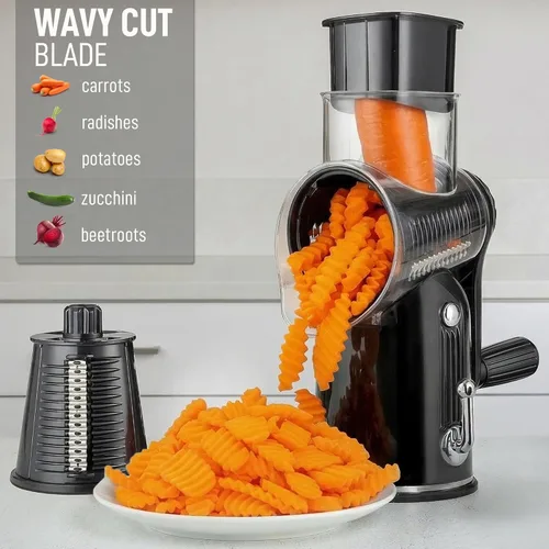 Miniatura 4 de Zulay Kitchen Rallador rotativo de queso de 5 cuchillas, rallador de queso manual de manivela con succión reforzada y 5 tambores intercambiables