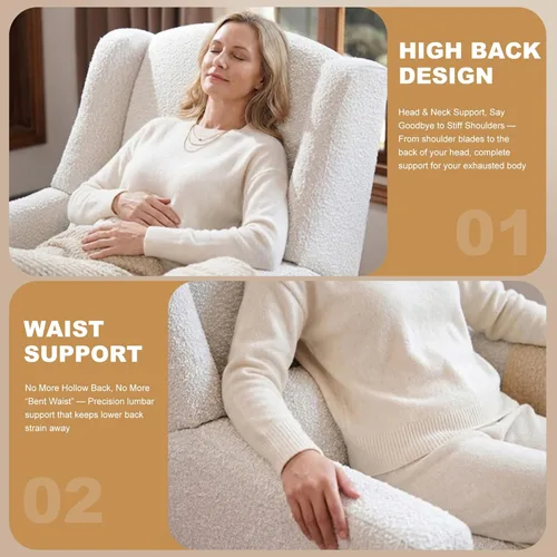 Miniatura 4 de Power Nursery Recliner Rocking Chair with Waist Pillow, Comfy Teddy Farbric, High Back & Lumbar Support Swivel Gilder Recliner for Adults, Living