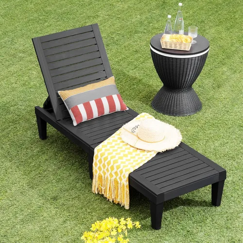 Miniatura 2 de COSTWAY Sillón reclinable para patio, resistente a la intemperie, ajustable (1, negro)