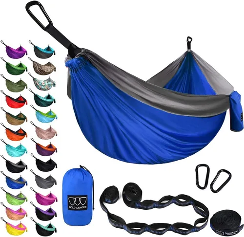 Miniatura 5 de Gold Armour Hamaca de camping – Hamaca doble XL, hamaca portátil, accesorios de camping, equipo para exteriores e interiores con correas de árbol