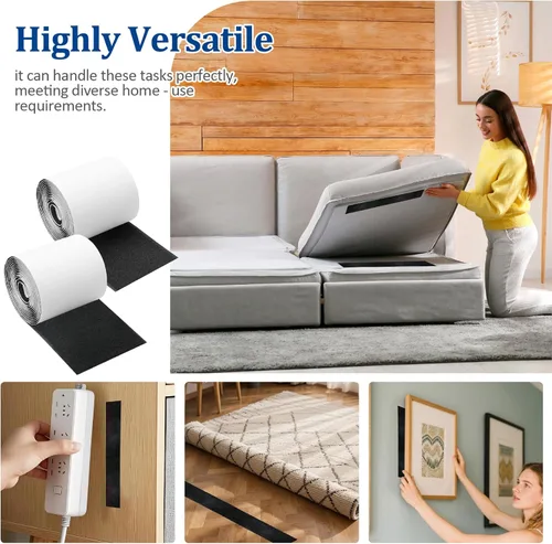 Miniatura 5 de Tiras adhesivas de cinta de velcro resistentes de 4.4 pulgadas x 15 pies, cierre reutilizable para el hogar, la oficina y las manualidades (negro)