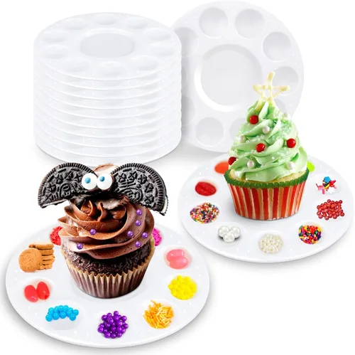 AIERSA Platos decorativos para cupcakes para fiestas infantiles, bandeja de decoración para cupcakes con 10 pozos para chispas de postre, 10 unidades