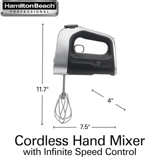 Miniatura 8 de Hamilton Beach Professional Mezclador de mano eléctrico inalámbrico con control de velocidad infinita, potente motor CC para una mezcla sin