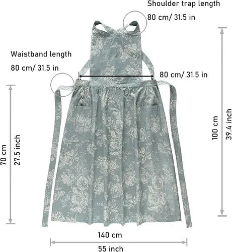 Miniatura 2 de Delantal de Cocina para Adultos Floral de Algodón Impermeable Ajustable Delantal de Cocina de Horneado Jardín Chef con Bolsillo