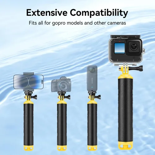 Miniatura 4 de TELESIN Empuñadura flotante para GoPro Hero 13 12 11 10 9 8 7+ Series, DJI, Insta360 más cámaras de acción, palo de selfie submarino adecuado