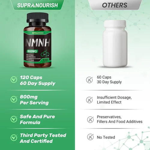 Miniatura 6 de Suplemento NMNH puro 120 cápsulas – 800 mg de suplementos de NMNH de alta pureza, suplemento de NAD para Boost NAD+ para energía celular