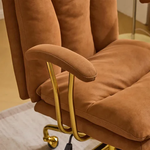 Miniatura 7 de VINGLI Silla de escritorio para oficina en casa, cómoda con ruedas y reposabrazos extraíbles, silla de tocador con base dorada con respaldo, silla