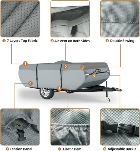Miniatura 8 de Cubierta desplegable para cámper de 8 a 10 pies, 7 capas impermeable, cubierta de remolque plegable anti-UV, cubierta de caravana para autocaravana