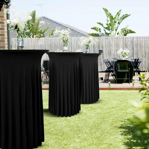 Miniatura 4 de 6 paquetes de faldas de mesa de cóctel redondas de 32" x 43" de elastano elástico con drapeados ondulados, fundas de mesa de cóctel ajustadas