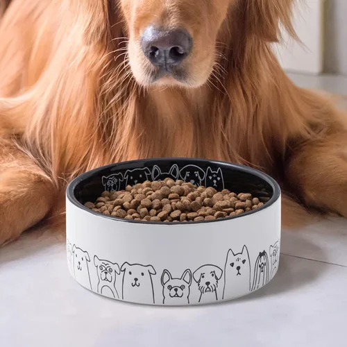 Miniatura 6 de Fun Elements Cuencos de cerámica para perros, antideslizantes, cuencos negros de 16 onzas líquidas con adorables patrones de perro (pequeño)