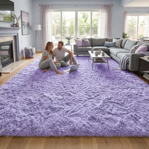 Miniatura 4 de DweIke Alfombras Esponjosas de Lavanda Morada para Dormitorio y Sala de Estar, 4x6 Pies Alfombra Suave de Felpa Shaggy Lila Morada para Niñas