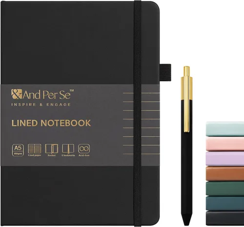 Miniatura 18 de &And Per Se Juego de diario y bolígrafo forrados, cuaderno A5 de tapa dura de cuero con bolígrafo y juego de papelería, 160 páginas de 3.53 oz/m²