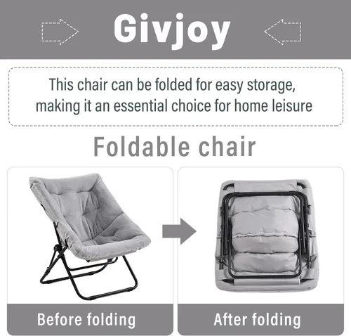 Miniatura 6 de Cómoda silla plegada, silla plegable de gran tamaño de piel sintética suave, silla flexible para adultos y niños, silla lunar con marco de metal