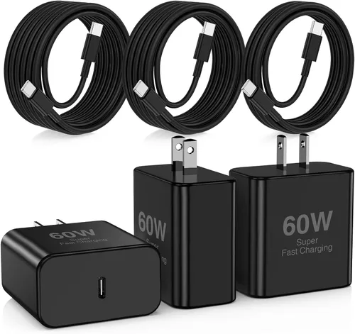 Hzevn Bloque de cargador de pared rápida USB C de 60 W para teléfonos Galaxy S26 Android, paquete de 3 adaptadores de cargador súper rápido con