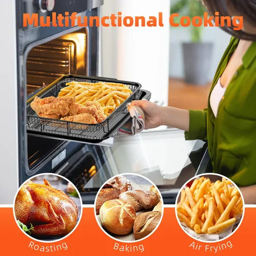 Miniatura 6 de Sartenes para freidora de aire para horno, cesta y bandeja para freidora de aire con guía de cocina y 30 papeles pergaminos, bandeja antiadherente