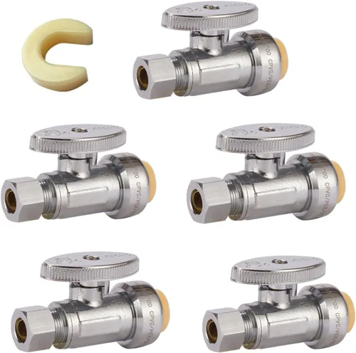 Miniatura 8 de Válvula de parada de ángulo de giro de 1/4, válvula de cierre de agua de compresión de 1/2 x 3/8 pulgadas con clip de desconexión, para PEX, cobre