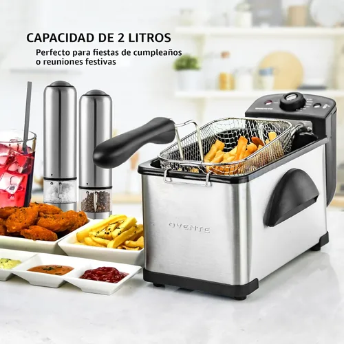 Miniatura 2 de Freidora eléctrica OVENTE de 2 litros de capacidad, 1500 vatios, tapa con ventana de visualización y filtro de olores, temperatura ajustable