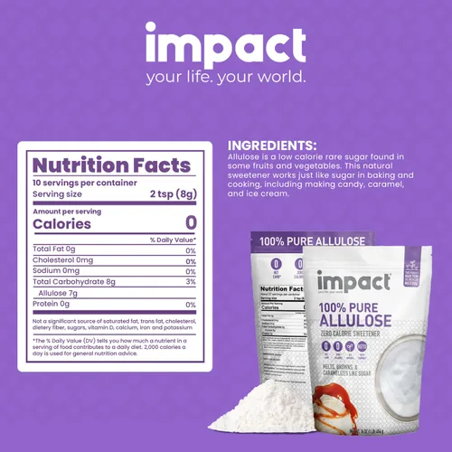 Miniatura 2 de Impact - Sustituto de azúcar edulcorante de alulosa pura, mezcla cero calorías, bajo en carbohidratos, para café, té, hornear, indulgencia sin culpa