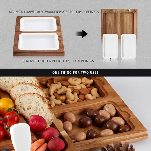 Miniatura 5 de hecef Juego de tablas de queso de madera de acacia, tabla grande para charcutería con juego de cuchillos de acero inoxidable, servidor de madera