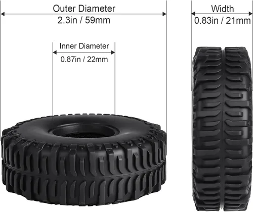 Miniatura 2 de Neumáticos de barro de caucho blando Hobbypark SCX24 1.0 Rock Crawler para 1/18 TRX4M 1/24 RC Crawler Axial SCX24 FMS FCX24 Enduro24 T1014 60x22mm