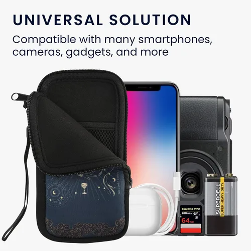 Miniatura 4 de kwmobile Funda de neopreno para smartphone talla XL - 6.7/6.8 pulgadas - Funda protectora para teléfono - Tarjeta de tarot azul oscuro/amarillo/negro