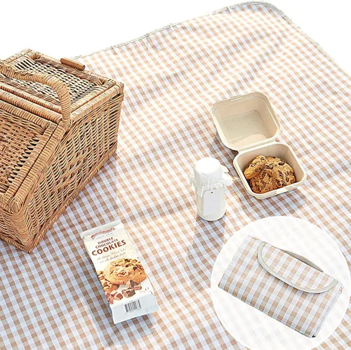 Miniatura 11 de Bonita manta de picnic a cuadros, impermeable y plegable, en tamaño grande 80x60 pulgadas y extragrande 80x80 pulgadas, manta de playa portátil Negro