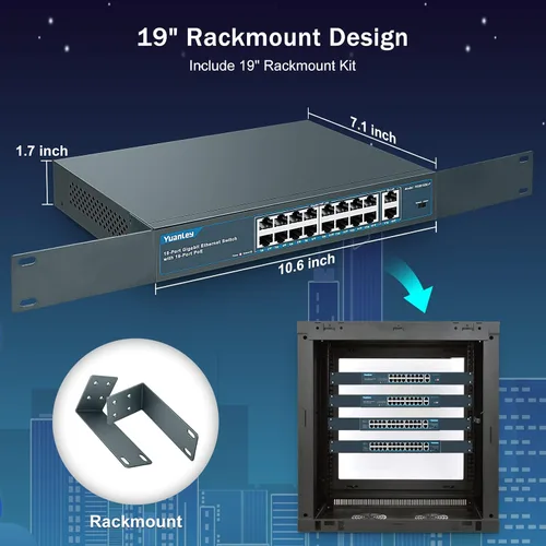 Miniatura 5 de YuanLey Interruptor Gigabit PoE de 5 Puertos con 4 Puertos PoE+ de 1000Mbps, 78W de Potencia Integrada 802.3af/at, Sin Ventilador, de Metal,