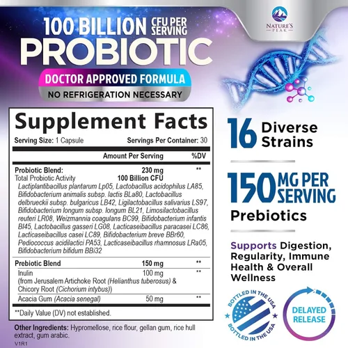 Miniatura 2 de Probióticos premium – 100 mil millones de UFC por cápsula – 16 cepas + prebióticos – el mejor suplemento de salud intestinal para mujeres y hombres