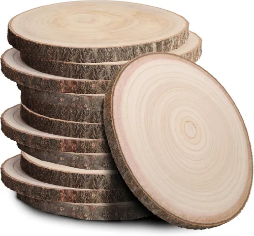 Miniatura 10 de Rebanadas de madera para centros de mesa 4 piezas, rodajas redondas de madera para manualidades, círculos y losas de madera rústica, discos