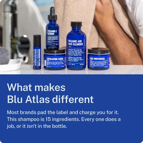 Miniatura 7 de Blu Atlas - Champú natural para hombres, sin sulfato para todo tipo de cabello, 15 ingredientes, sin relleno, ayuda con la caspa y el cuero