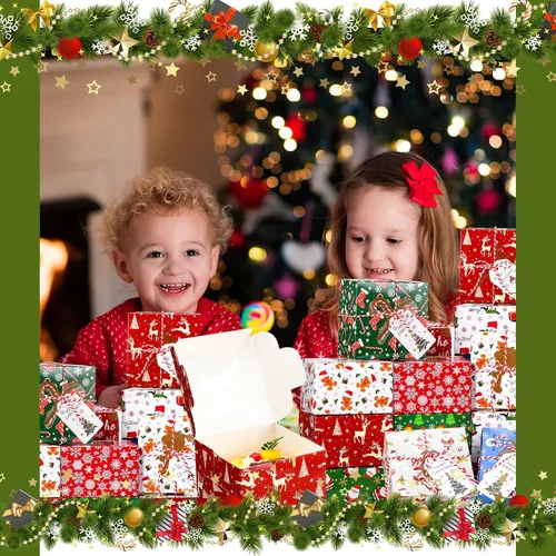Miniatura 4 de Maxcheck Paquete de 100 cajas de galletas navideñas con ventana, 4 x 4 x 2.5 pulgadas, cajas de golosinas para panadería, dulces, recuerdos
