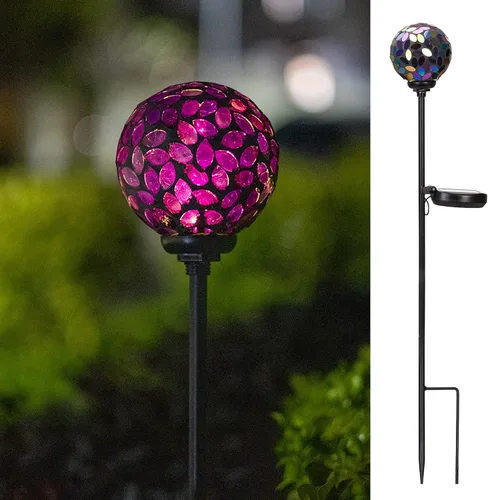 Miniatura 10 de VCUTEKA Luces solares decorativas para exteriores – Estacas solares de mosaico para jardín, luz LED impermeable para paisaje, césped, patio, Azul-2