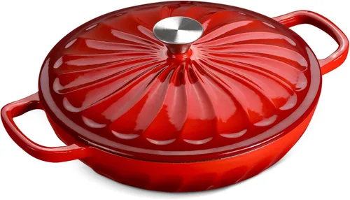Miniatura 11 de Estofador de hierro fundido esmaltado, horno holandés esmaltado de 3.8 cuartos de galón con asas, sartén estofadora de hierro fundido con tapa