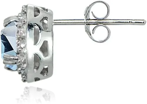 Miniatura 4 de Sterling Silver Genuine, Created or Simulated Gemstone Round Halo Stud Earrings for Women Girls