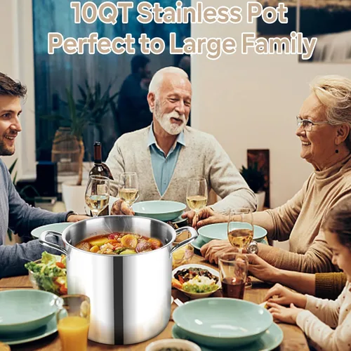 Miniatura 7 de LIANYU Olla de 10 cuartos de galón con tapa, olla resistente de tres capas de 10 cuartos de galón, olla de acero inoxidable 18/10, olla de cocción