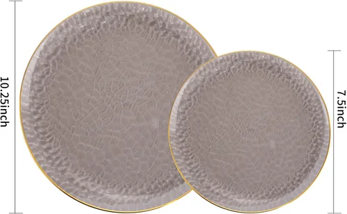 Miniatura 3 de Hioasis 60 piezas de platos de plástico negro - Juego de vajilla desechable con borde dorado, martillado, resistente, adecuado para 30 invitados