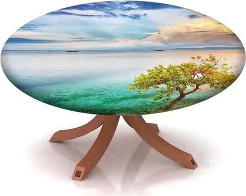 Miniatura 3 de Mantel con patrón de playa, borde elástico, impermeable, lavable, para uso en interiores y exteriores, patio, turquesa aguamarina, para mesas