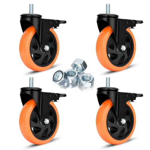 Ruedas de Vástago de 5 Pulgadas Juego de 4 Ruedas Giratorias de Alta Resistencia 1500 lbs 1/2"-13 x 1 Ruedas Giratorias Roscadas de Doble Bloqueo