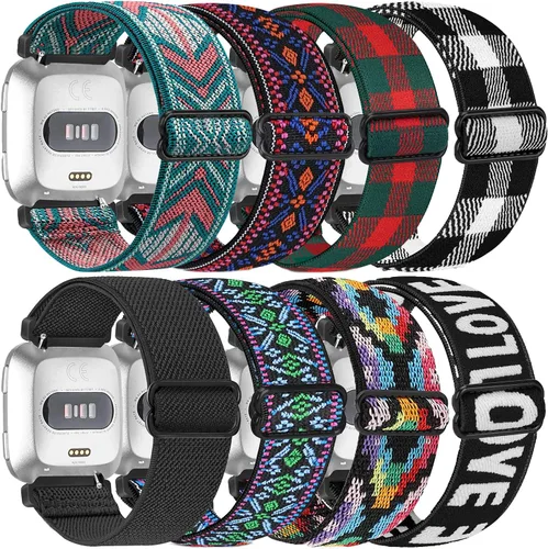 Miniatura 7 de Paquete de 8 correas de repuesto de nailon compatibles con Fitbit Versa 2, Versa, Versa Lite, Versa SE, para mujeres y hombres, correa elástica